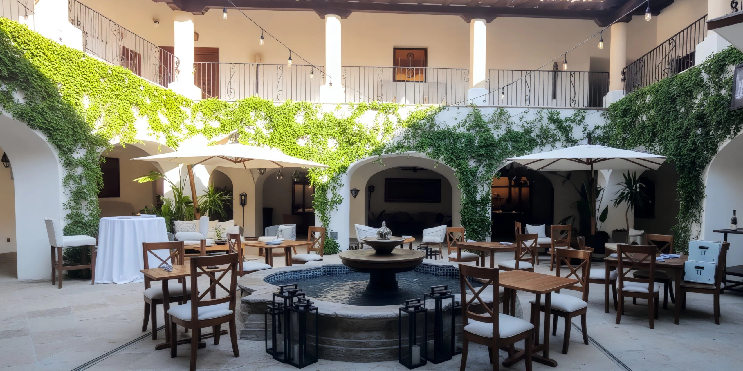El Patio Venue wedding reception setup at Zoëtry Casa del Mar Los Cabos with hacienda courtyard styling