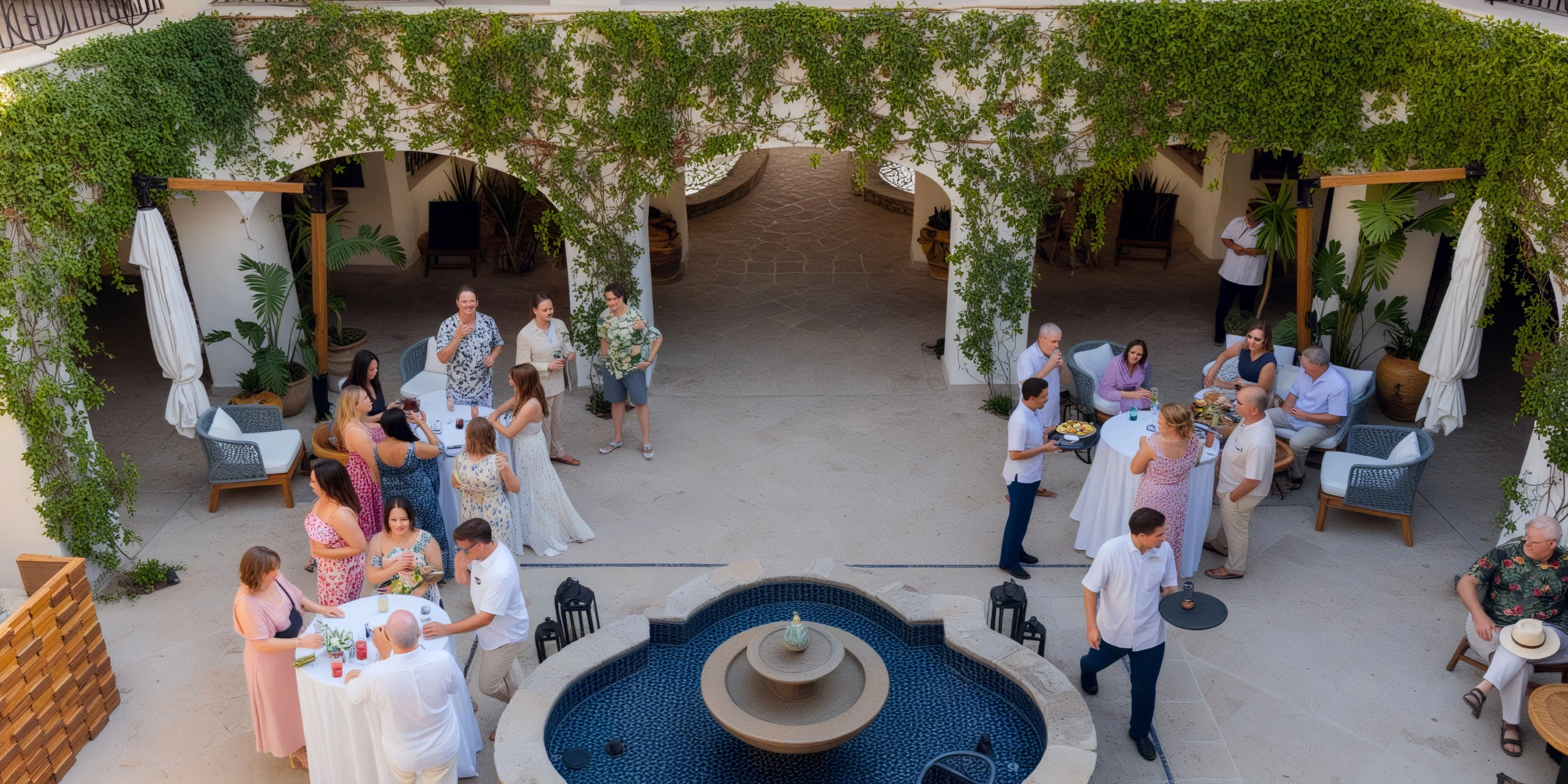 El Patio courtyard venue with fountain and reception setup at Zoëtry Casa del Mar Los Cabos