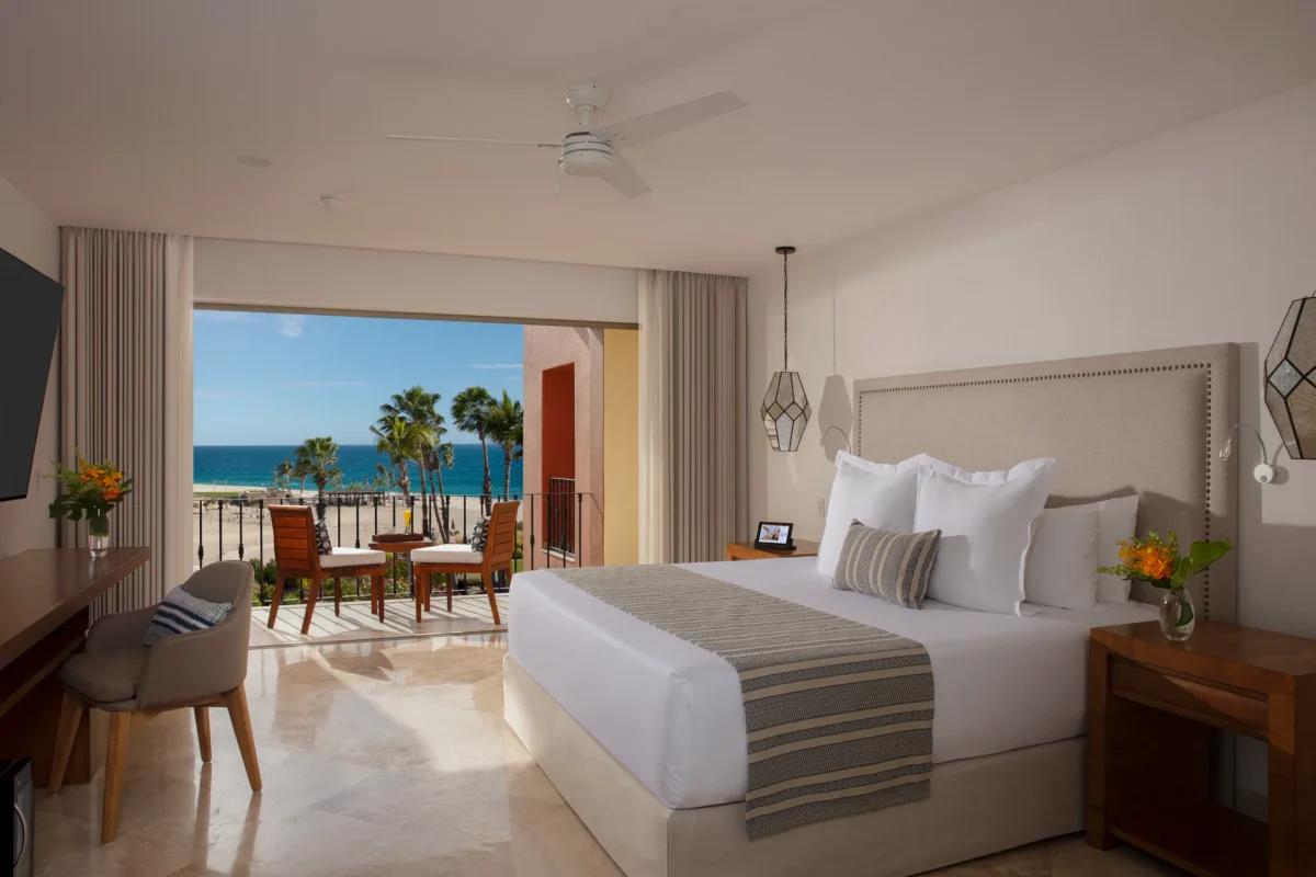 Deluxe Ocean View Room with king bed and balcony at Zoëtry Casa del Mar Los Cabos.