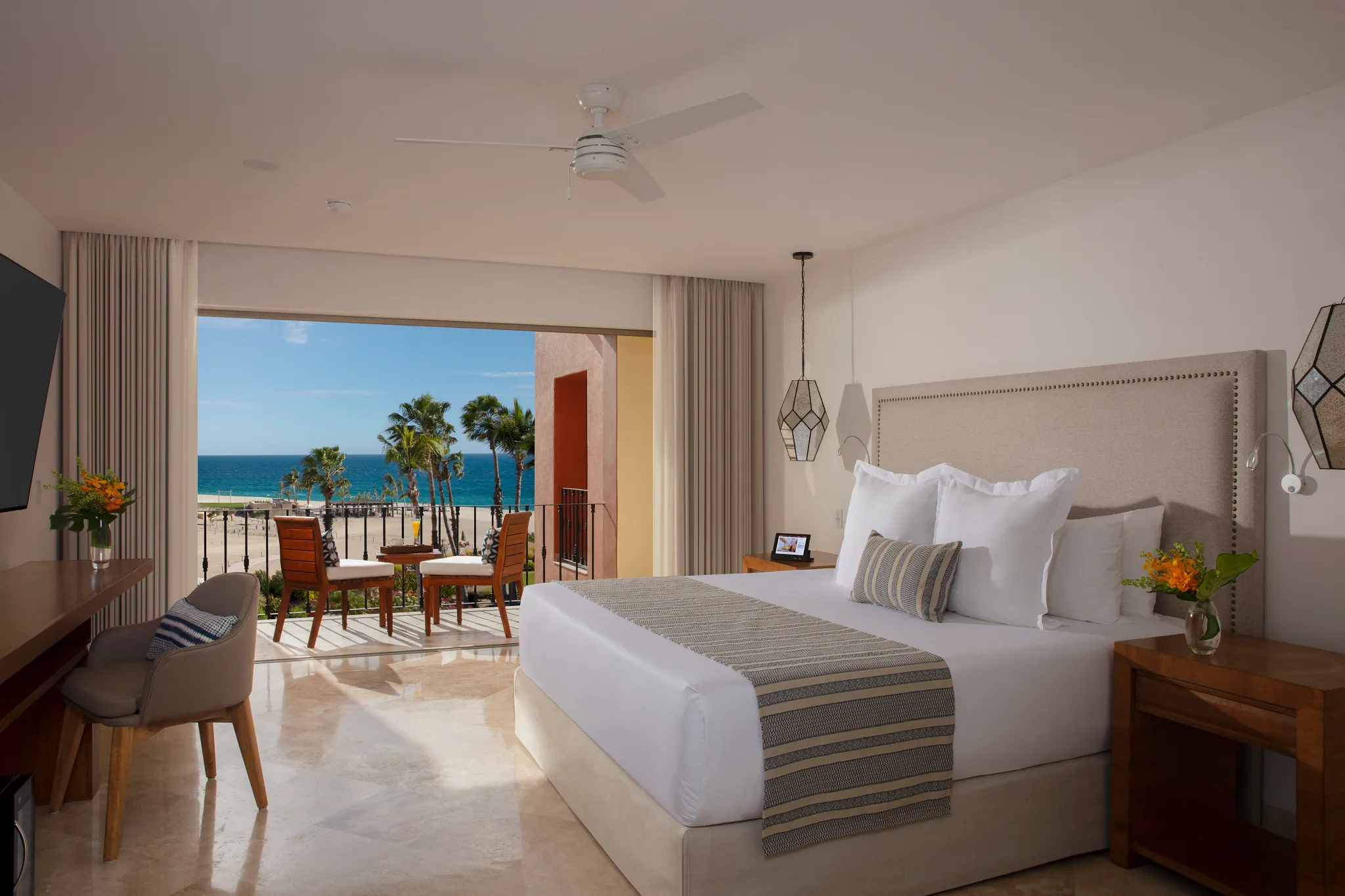 Deluxe Ocean View Room with king bed and balcony at Zoëtry Casa del Mar Los Cabos.