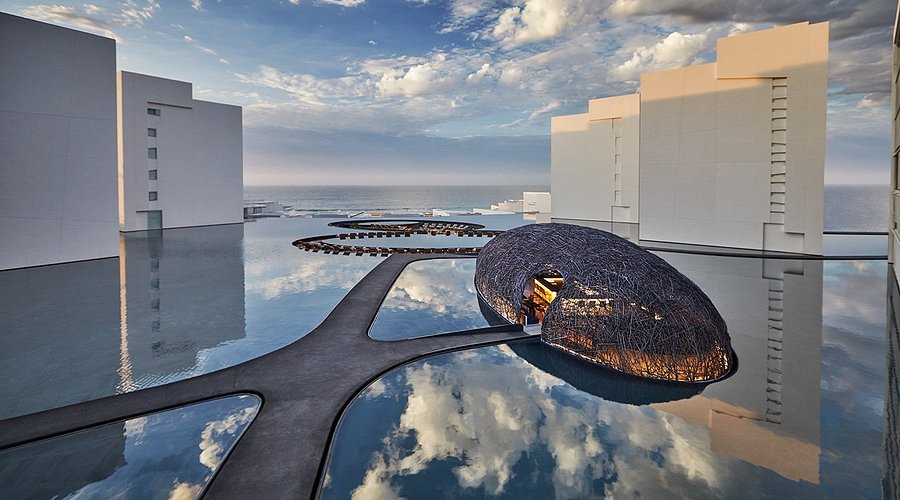 Viceroy Los Cabos luxury design resort with reflective pools and modern architecture in San Jose del Cabo, Mexico.